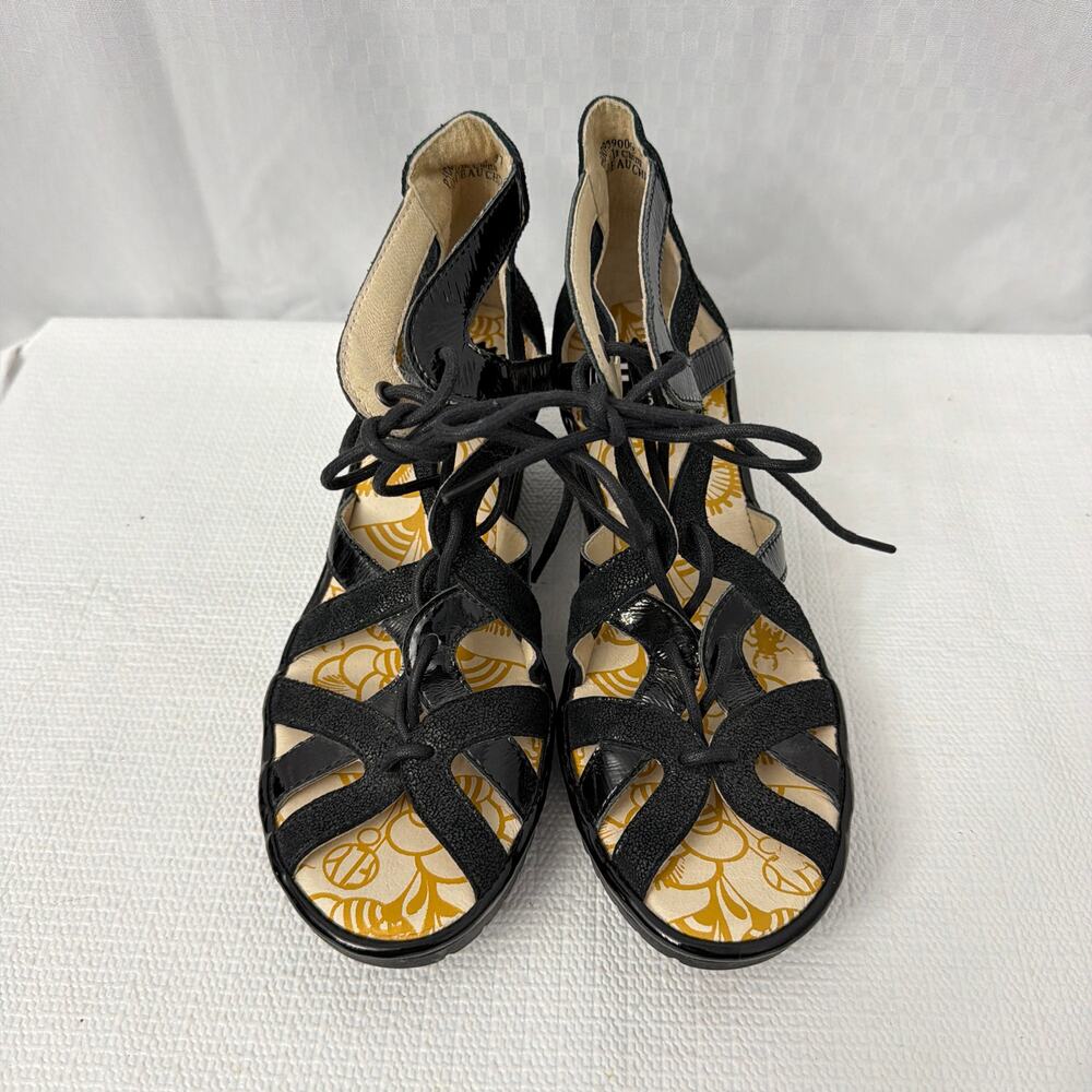Fly London Want Sandals Womens Size 7 Gladiator Black Patent Leather - Picture 3 of 11